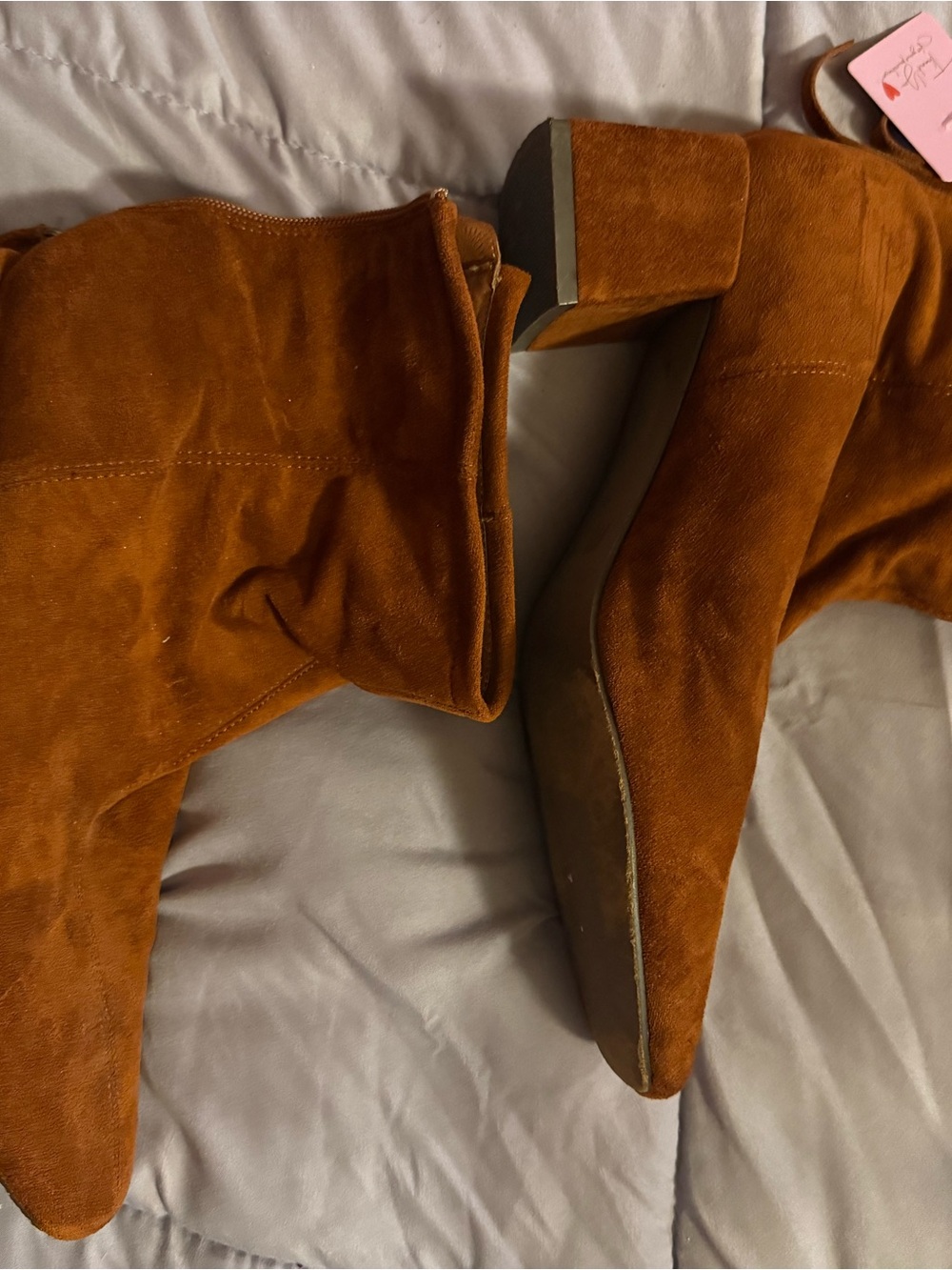 Women's Suede Block Heel Boots in Tan